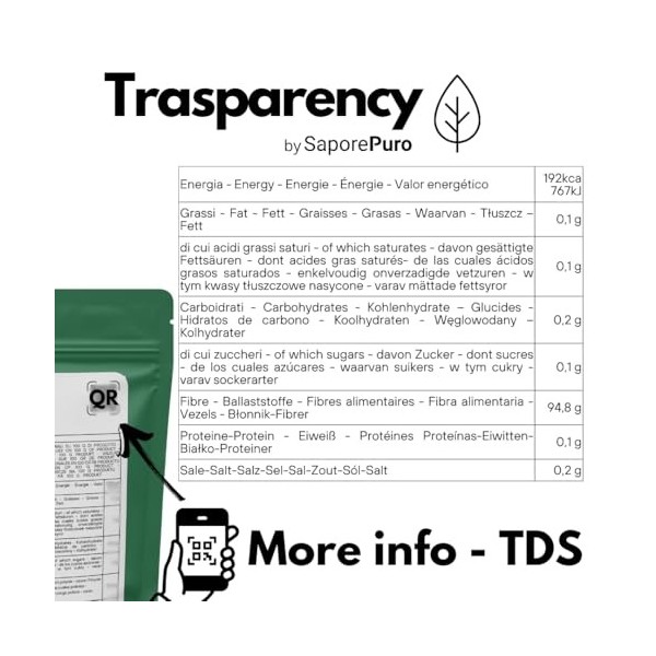 SaporePuro Fibre de Bambou de qualité alimentaire - 100 gr - farine faible en glucides