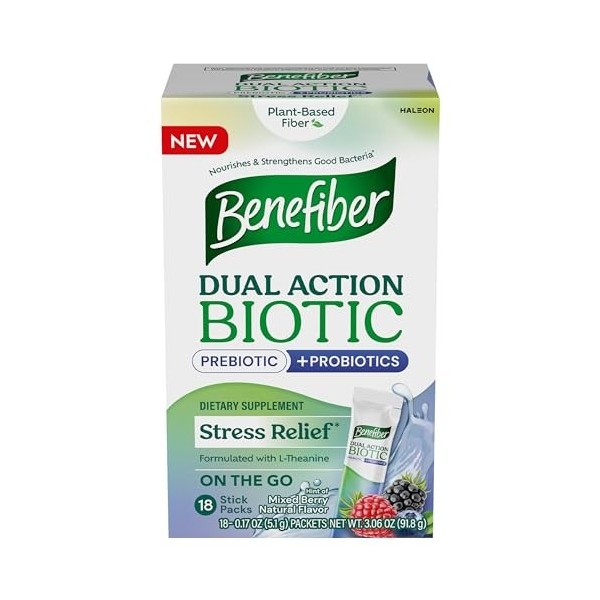 Benefiber Dual Action Biotic Plus Lot de 18 bâtons anti-stress