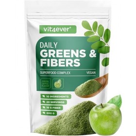 Daily Greens & Fiber Powder - Combinaison de fibres & superfoods - psyllium, spiruline, moringa, herbe dorge, inuline, fibre