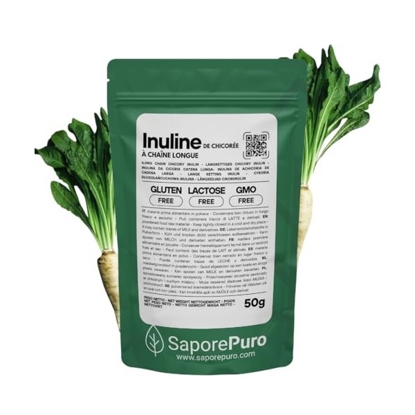 SaporePuro INULINE en poudre 50 gr - LONGUE CHAINE - Fibre végétale prébiotique issue de racines de chicorée - Poudre dinuli