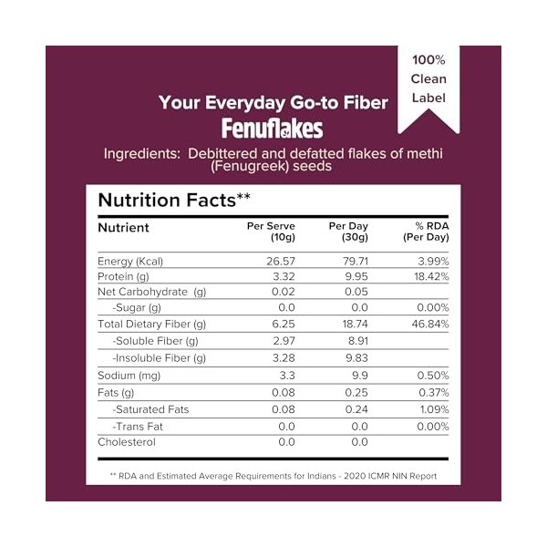 Fenuflakes Supplément de fibres de 300 g | Soulage les ballonnements, lacidité et la constipation | Haute protéine | Fibres 