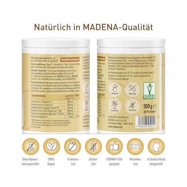 MADENA PrébioVital - 300 g - Fibres prébiotiques pour favoriser la digestion - Avec poudre de baobab et de fibres dacacia - 