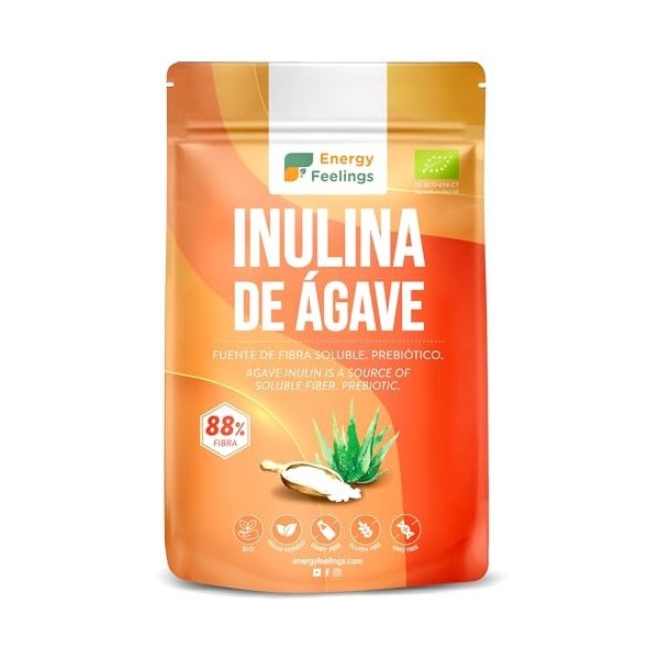 Energy Feelings Inuline Bio dAgave 1kg, Prébiotique Naturel, Inuline en Poudre Sans Gluten et Sans Lactose, Fibre Alimentair