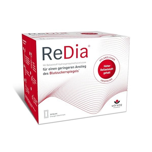 ReDia Boisson en fibres - 30 sachets - Fibres pour une augmentation réduite de la glycémie après avoir mangé - Convient pour 