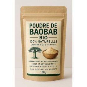 Poudre de Baobab Bio 100% Naturelle - Origine Côte dIvoire - Superaliment Riche en Vitamine C, Fibres et Antioxydants - Boos