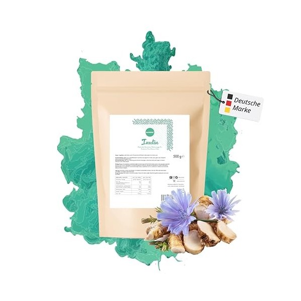 Poudre dinuline pure 500 g avec cuillère doseuse - à base de racine de chicorée belge, fibre végétale - hautement dosée, pré
