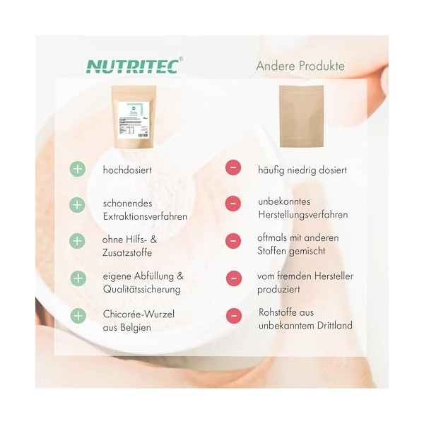 Poudre dinuline pure 500 g avec cuillère doseuse - à base de racine de chicorée belge, fibre végétale - hautement dosée, pré