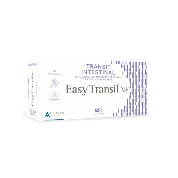 Easy Transil NF - Transit intestinal & Selles normales - Complément alimentaire - 32 et 64 gélules Fibre alimentaire