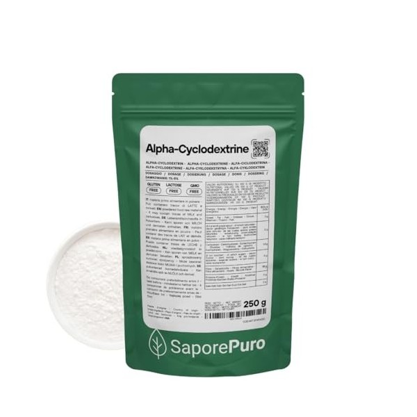 SaporePuro Alpha-Cyclodextrine Poudre 250 g – Fibre Alimentaire Soluble de Qualité Alimentaire Sans Gluten