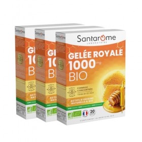Santarome - Ruche Royale - Gelée Royale 1000mg Bio - Complément alimentaire immunité - Formule titrée en 10-HDA - Lot de 3 x 