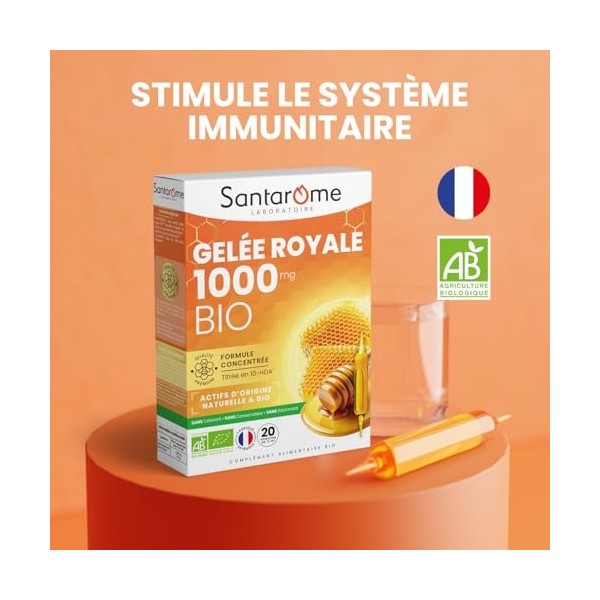 Santarome - Ruche Royale - Gelée Royale 1000mg Bio - Complément alimentaire immunité - Formule titrée en 10-HDA - Lot de 3 x 