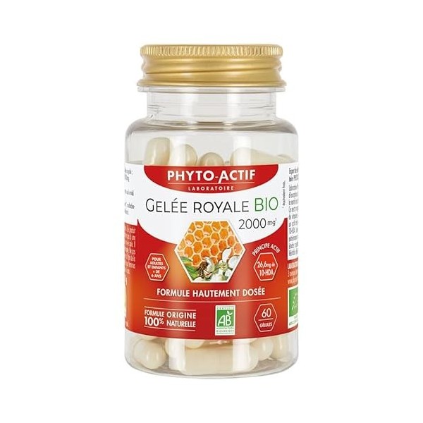 Phyto-Actif | Gélules Gelée Royale Bio 2000 mg | Trésor de la ruche | riche en 10-HDA | Bio & Vegan | 60 gélules | Fabriqué e