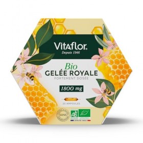 Gelée Royale Bio 1800 mg | Boite de 20 Ampoules | Haute Teneur en Acides Aminés, Minéraux et Vitamines | Programme de 20 jour