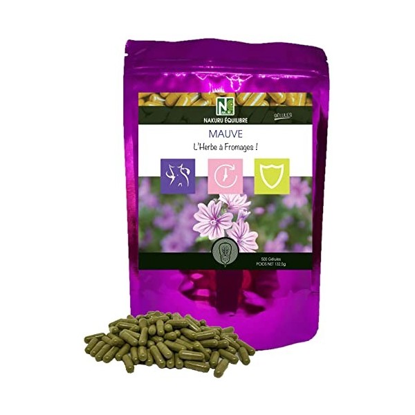 NAKURU | Mauve | Gamme Équilibre | Fabriqué en France | "LHerbe à Fromages !" 500 Gélules de 265mg / Poids Net: 132,5g 