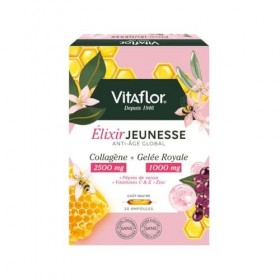 ÉLIXIR JEUNESSE Collagène 2500 mg & Gelée Royale 1000 mg | 20 Ampoules | Complexe Antioxydant Vitamines C, E & Zinc | Complém