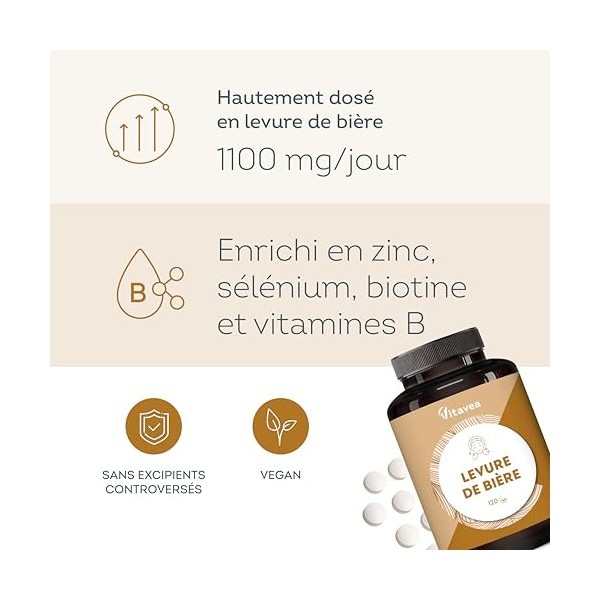 Levure de Bière 1100 mg – Efficacité Prouvée Sur les Cheveux – Pousse Cheveux, Ongles, Peau - Avec Zinc, Sélénium, Vitamines 