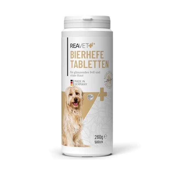 Comprimés de levure de bière ReaVET pour Chiens, 500 pièces - entièrement naturels, de qualité supérieure, pour Un Pelage Bri