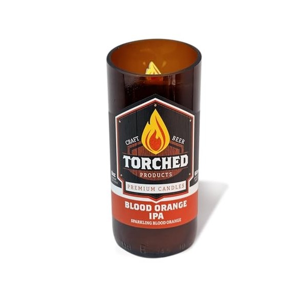 Torched Bouteille de bière Bougies – 60 Heures de Combustion – 226,8 Gram Bière Bougie 8 Ounces Blood Orange IPA