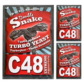 3 x Turbo Levure Double Snake C48 Vodka Alcool - 21%, 3 x 130g Levure de bière
