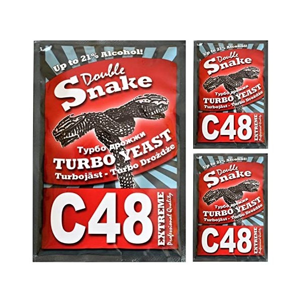 3 x Turbo Levure Double Snake C48 Vodka Alcool - 21%, 3 x 130g Levure de bière