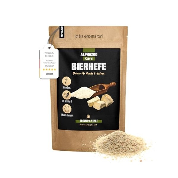 alphazoo Levure de bière en poudre pour chiens et chats 250 g - Levure pure avec complexe de vitamine B et biotine - Compléme