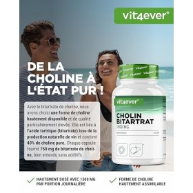 Gélules de choline – 365 gélules avec 1500 mg de bitartrate de choline par dose quotidienne – plus de 6 mois de réserve – foi