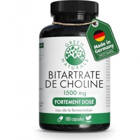 Green Naturals® Choline Bitartrate – Hautement dosées: 1.500 mg de bitartrate de choline issu dune fermentation naturelle – 