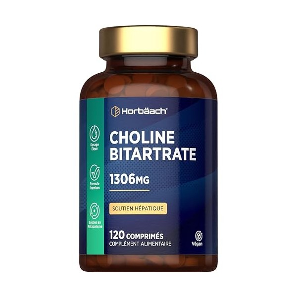 Choline Bitartrate 1305 mg Par Portion | 120 Gélules Vegan | 534mg de Choline | pour Métabolisme et Soutien Hépatique | Bitar