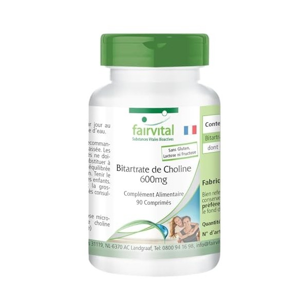 Fairvital | Bitartrate de choline 600 mg - 90 comprimés - Métabolisme hépatique et lipidique* - 40% de choline - Qualité cont