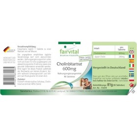Fairvital | Bitartrate de choline 600 mg - 90 comprimés - Métabolisme hépatique et lipidique* - 40% de choline - Qualité cont