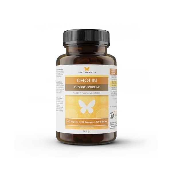 200 gélules de choline pour 6 mois, pour un métabolisme lipidique normal et une fonction hépatique normale, sans additifs, vé