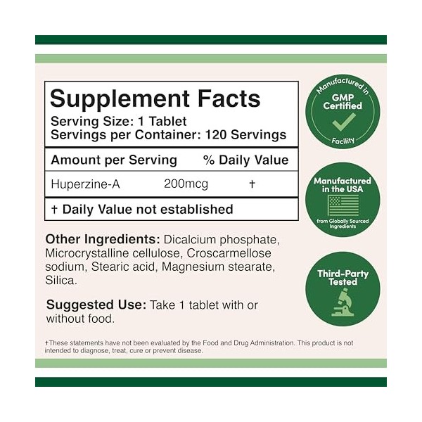 Double Wood Supplements L-Huperzine A 1 capsules Testé par des tiers Pack de 120