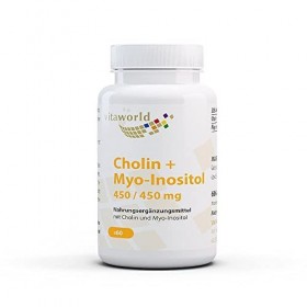 Pack de 3 Vita World Choline 450 mg + Myo-Inositol 450 mg 3 x 60 Capsule Bitartrate de Choline Vegan Made in Germany