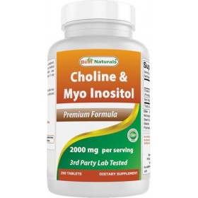 Best Naturals Choline Inositol Myo Inositol 2000 mg par portion 250 comprimés – Sans OGM, sans gluten, fabriqué aux États-U