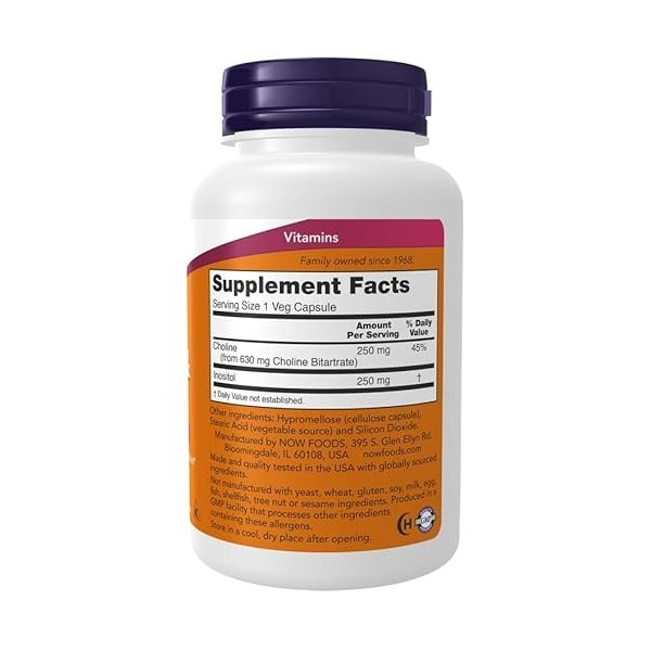 NOW Foods Choline et Inositol, 500mg - 100 gélules Choline