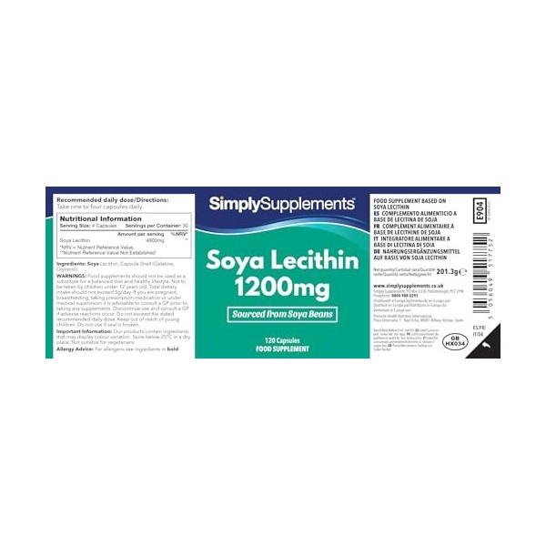 Lécithine 1200mg | Gélules Haute Pureté | 240 Gélules - 2 Mois d’Approvisionnement | Fabriqué au Royaume-Uni | Source Essenti