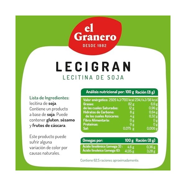 ELGRANERO LECITINA DE SOJA bolsa 500gr. – peut être utilisé régulièrement selon les besoins individuels, soin conçu pour une 