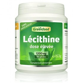 Greenfood Lécithine, 1200 mg, 90 gélules, doses élevées - Sans additifs artificiels. Sans génie génétique. Gélules softgel.