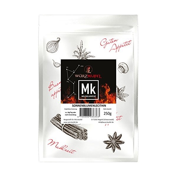 Lécithine pure, lécithine en poudre, lécithine de tournesol de production allemande. Émulsifiant E322. Sachet de 250 g.