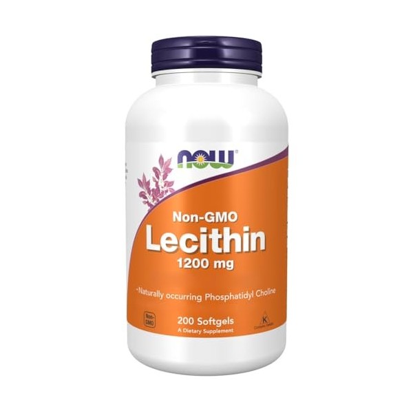 Now Foods, Lecithin Lécithine de Soja , 1.200mg, Hautement Dosé, 200 Capsules molles, Sans Gluten, Sans OGM