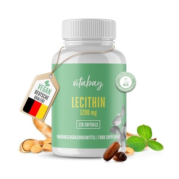 Vitabay Lecithin vegan 200 mg/120 softgels • Gélules de lécithine optimisée avec de la vitamine E, activée et micronisée