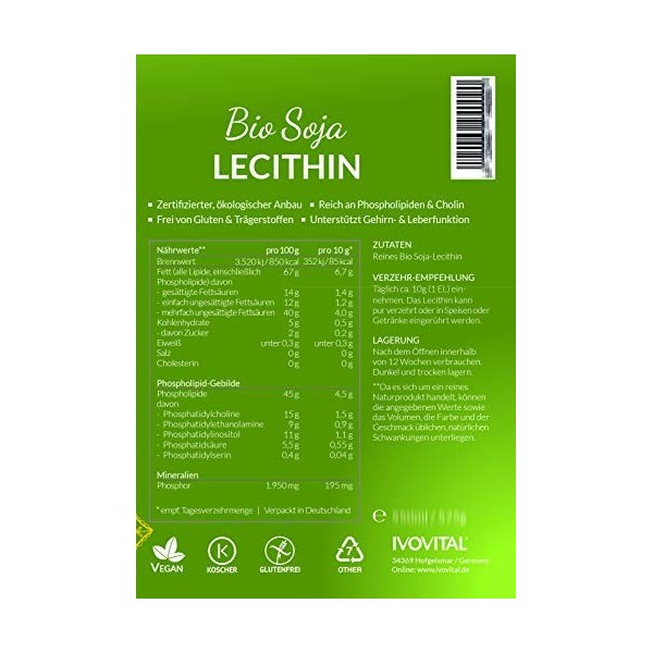 IVOVITAL® Lécithine de soja biologique pressage écologique 275 ml Lécithine