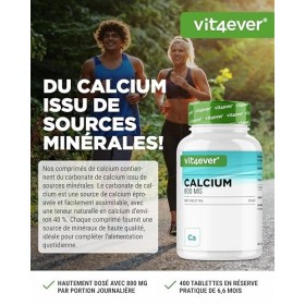 vit4ever Calcium – 400 comprimés avec 800 mg de calcium provenant de carbonate de calcium par portion quotidienne – Suffit po