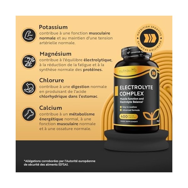 Electrolyte Complex 900mg, 400 Comprimés 1+ An avec Magnesium Calcium Potassium Complément Alimentaire - Fonction Musculair