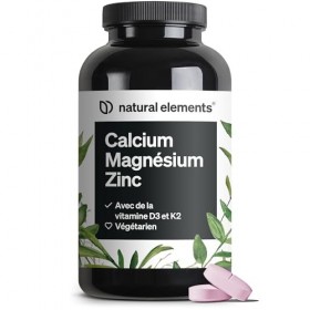 Calcium Magnésium Zinc Vitamine D3 K2 MK7 , 360 Comprimés pour 1 An, Hautement Dosé avec Cuivre, Sélénium et Manganèse, Pour