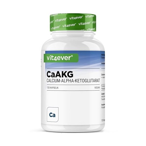 CaAKG - Calcium Alpha-Cétoglutarate - 120 Gélules - Hautement Dosé à 1100 mg par Dose Journalière - Calcium Pur & Alpha-Cétog