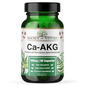 Source of Nature® | 500 mg Ca-AKG | 60 Capsules | Calcium Alpha-Cétoglutarate CaAKG Premium | 1000mg Ca AKG par dose | Sans