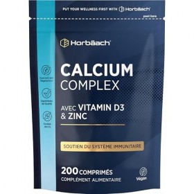 Calcium Magnésium Zinc Vitamin D3 | 200 Comprimés Vegan | Calcium Comprimé | Complexe Vitamine et Minéraux | Haute Résistance
