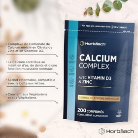 Calcium Magnésium Zinc Vitamin D3 | 200 Comprimés Vegan | Calcium Comprimé | Complexe Vitamine et Minéraux | Haute Résistance