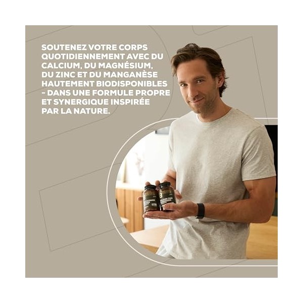 BioTechUSA Calcium Zinc Magnesium from Organic Sources | 4 types de minéraux organiques | Formule synergique pour les os, les